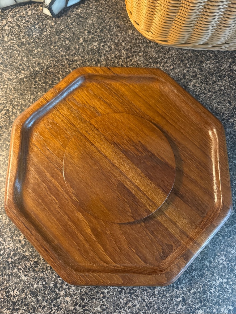 VTG TeakWood Octagon Serving Tray - Brown MCM Decor